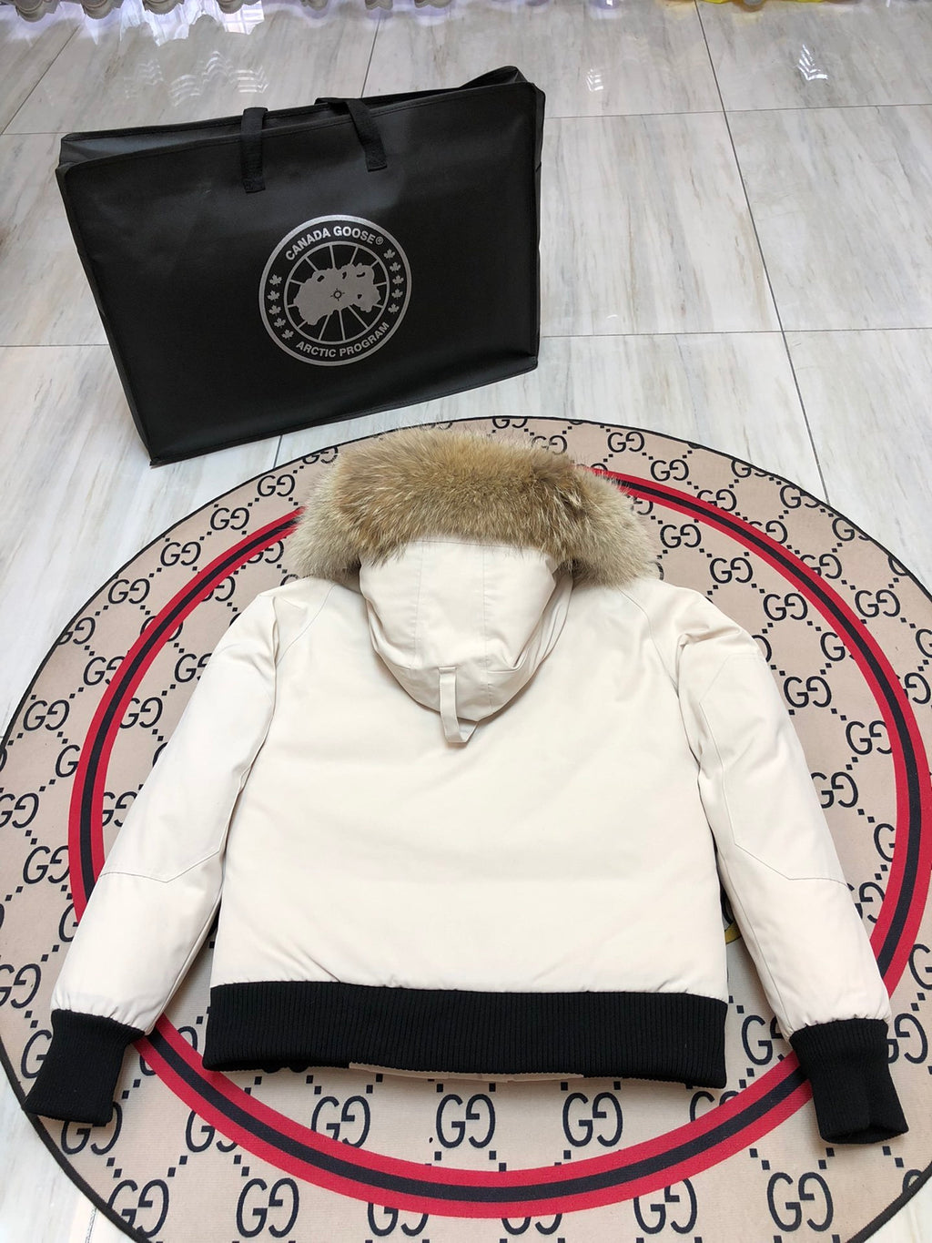Canada Goose Chilliwack White Fur-Trim Hooded Bomber Jacket