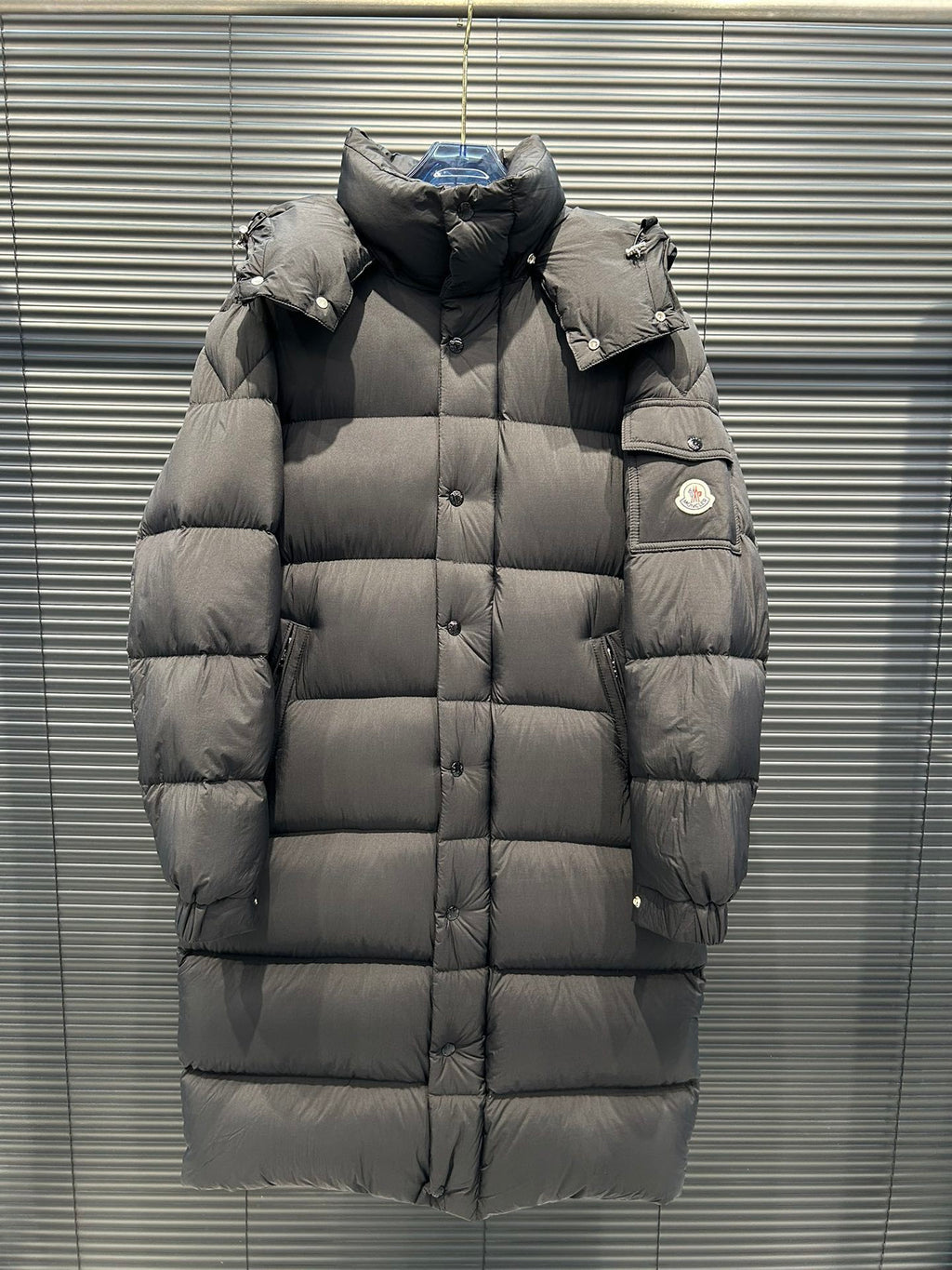 Moncler Matte Black Long Hooded Puffer Coat