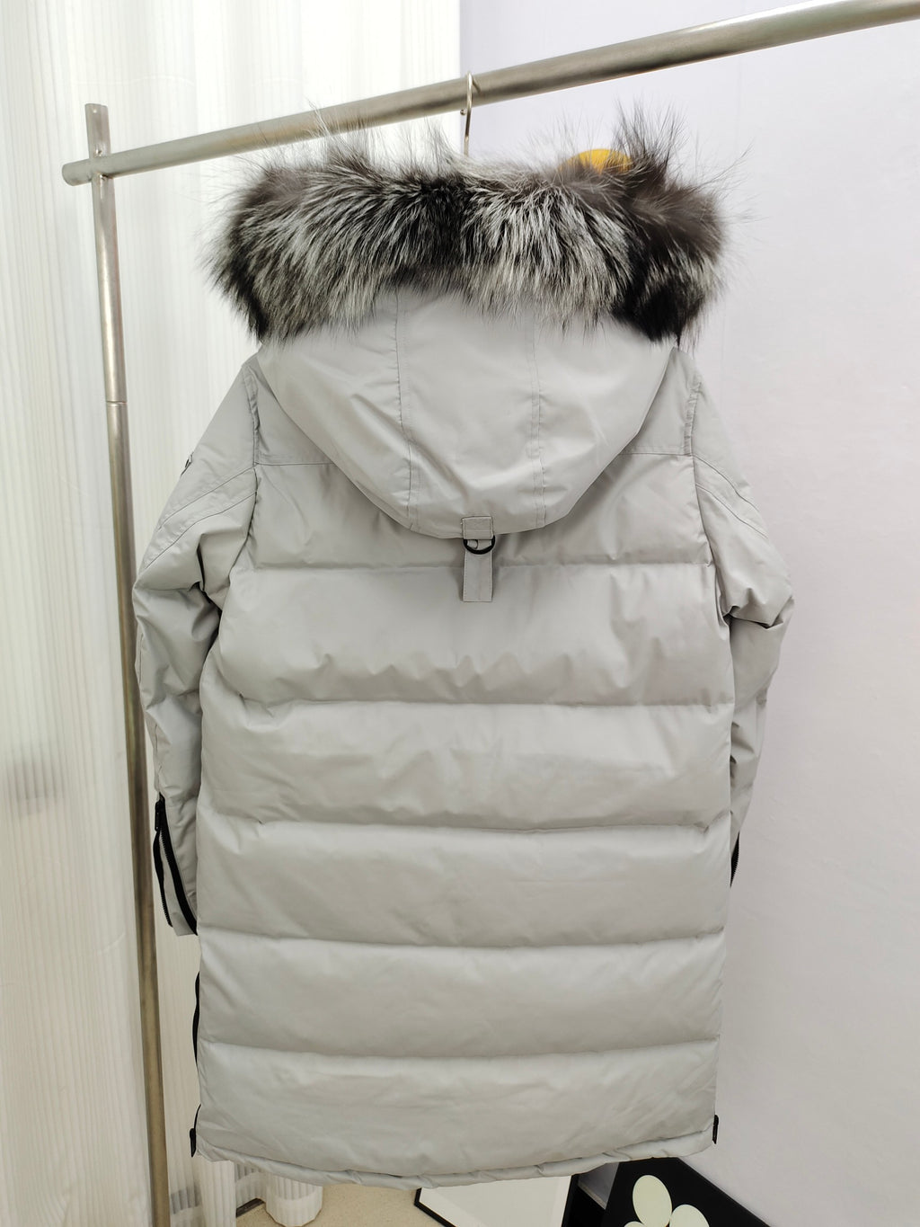 Moose Knuckles Women's Light Gray Fur-Trim Hooded Down Parka