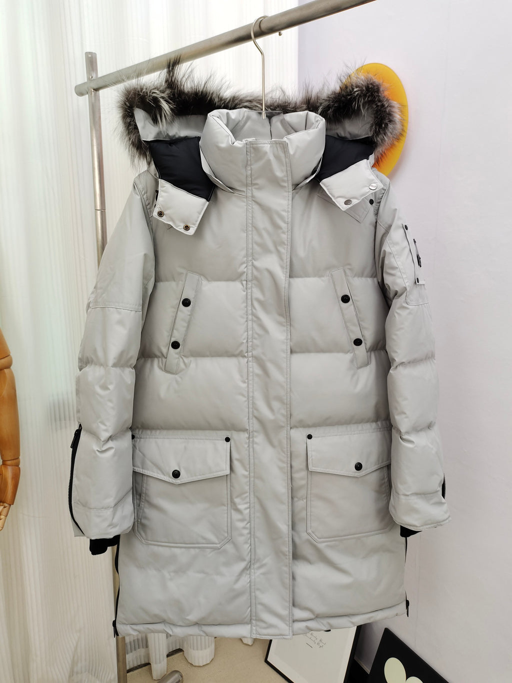 Moose Knuckles Women's Light Gray Fur-Trim Hooded Down Parka