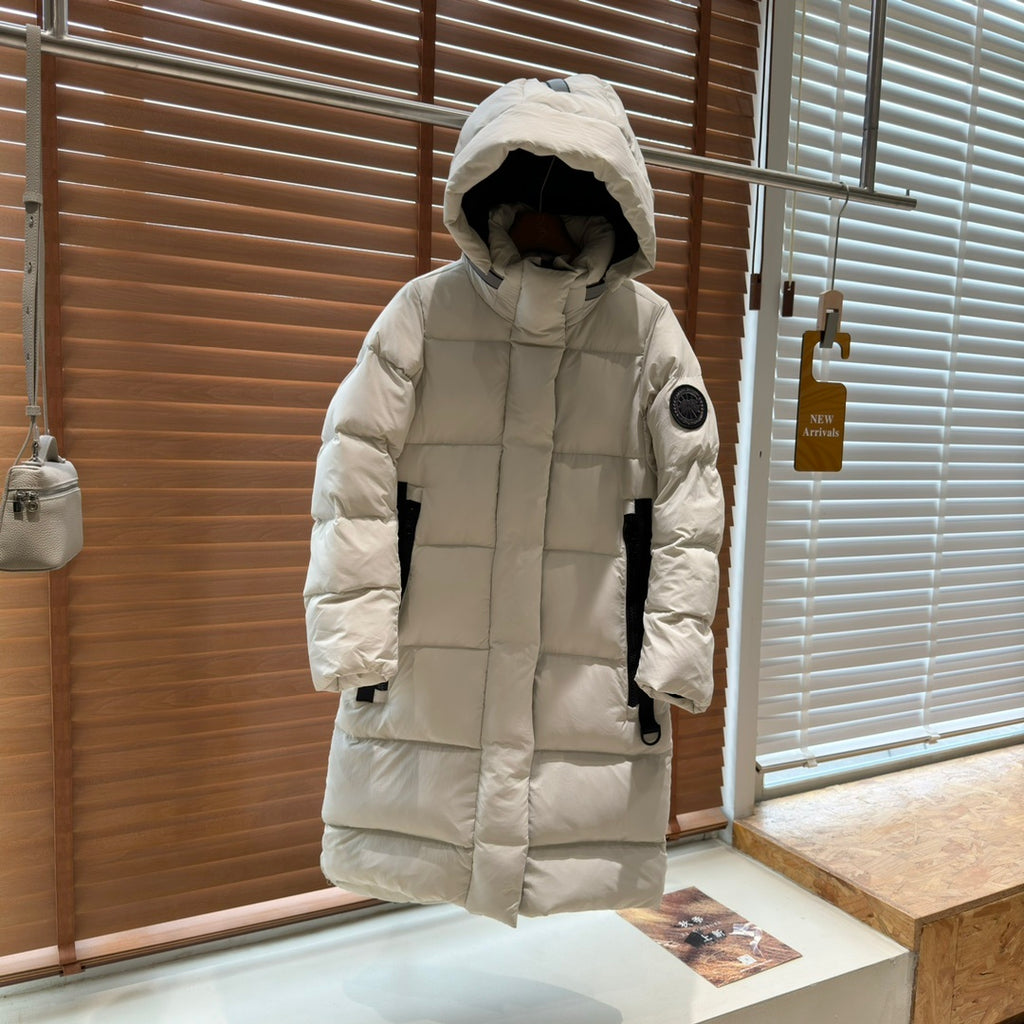 Canada Goose Women's Cream Long Hooded Puffer Coat