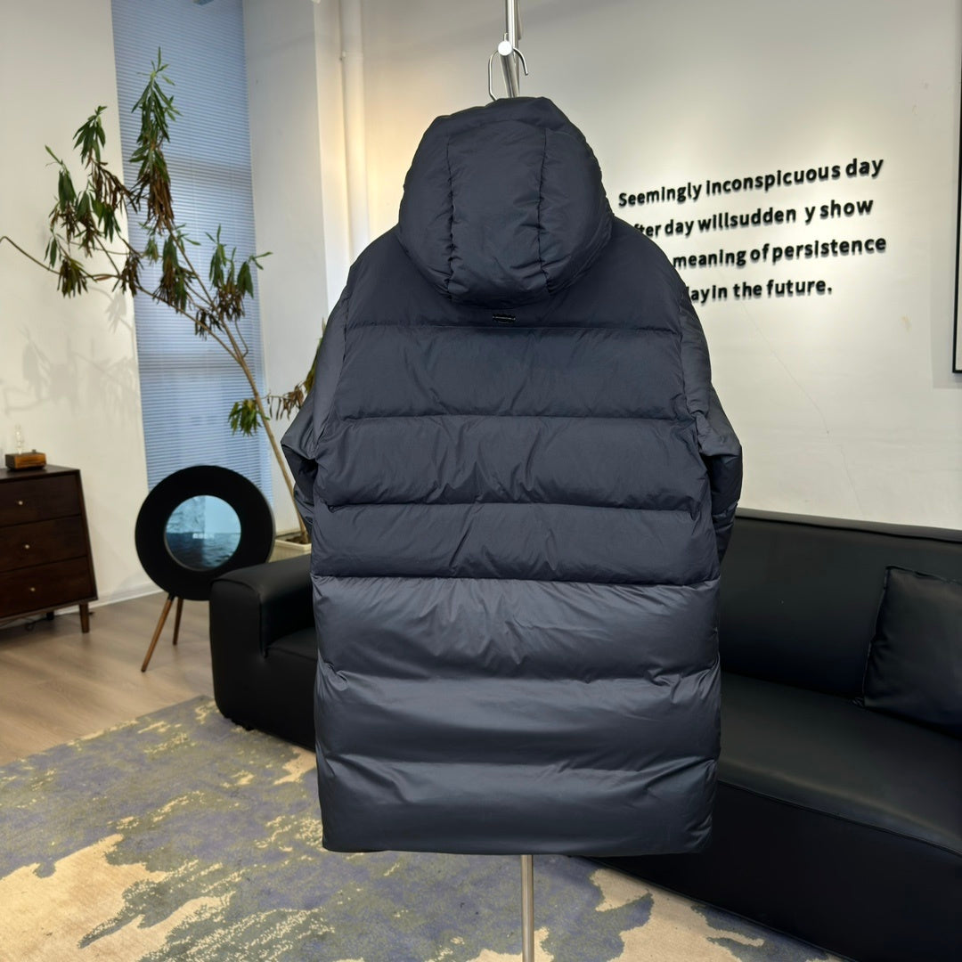 Moncler Bosona Long Hooded Puffer Coat with Oversized Logo