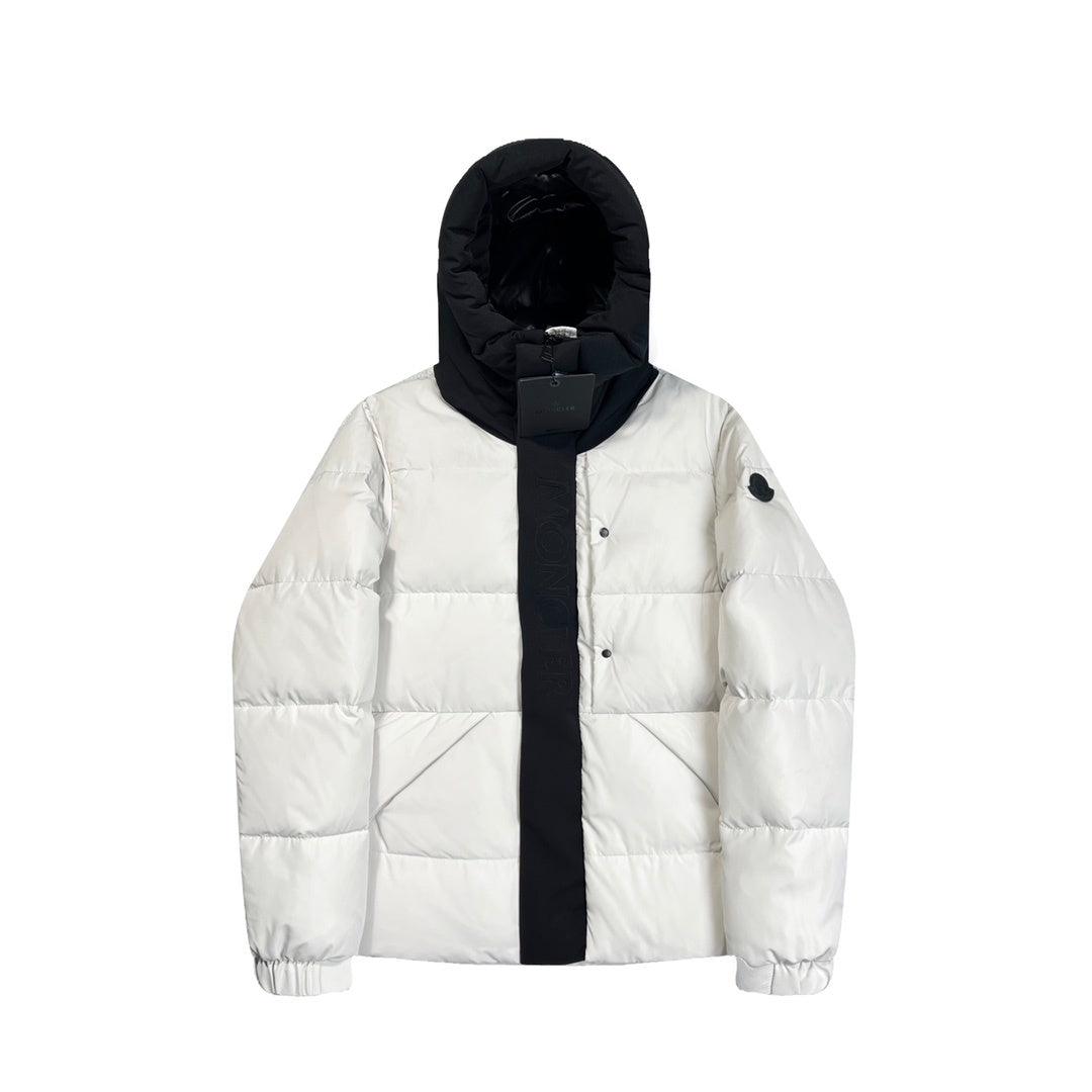 Moncler White Puffer Jacket with Contrast Black Hood