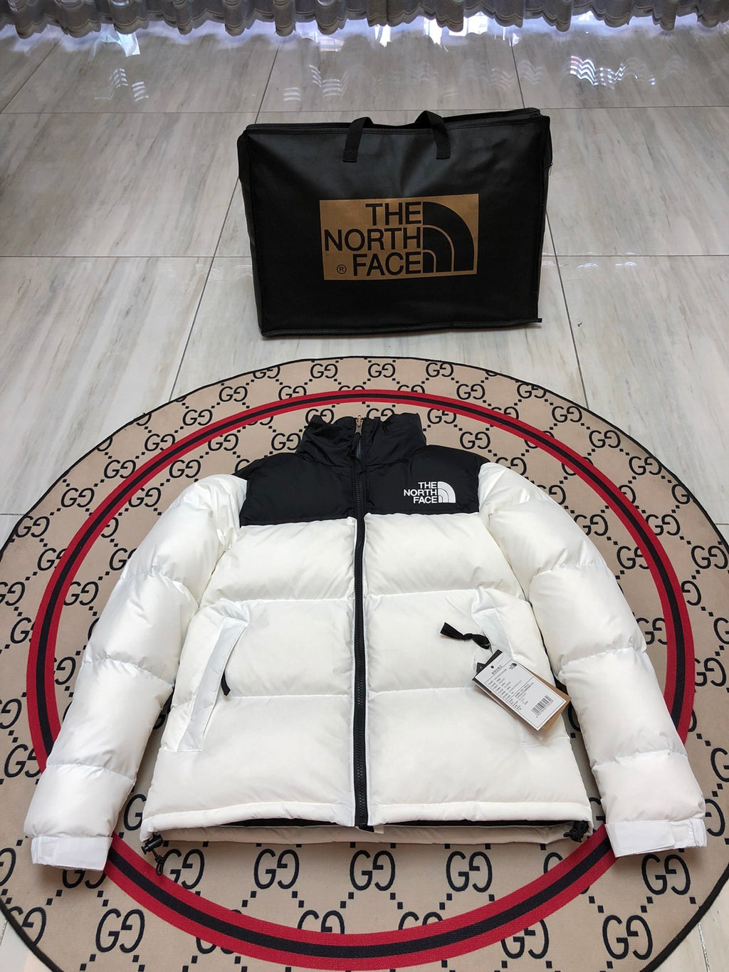 The North Face 1996 White & Black Stand-Collar Down Jacket