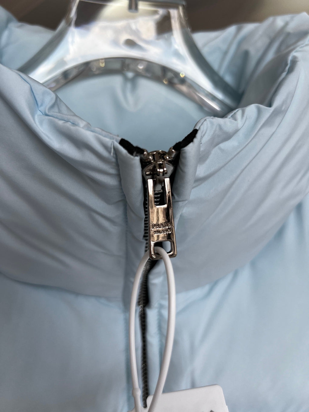 Prada Light Blue Cropped Stand-Collar Puffer Jacket