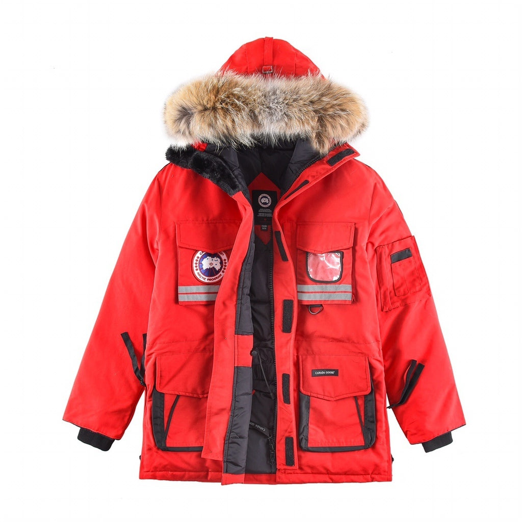 Canada Goose Red Utility Parka with Plush-Trimmed Hood