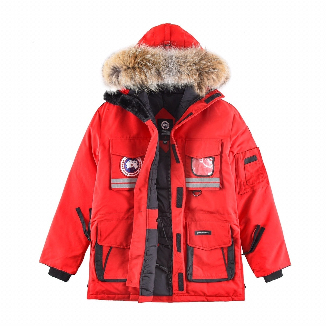 Canada Goose Red Utility Parka with Plush-Trimmed Hood