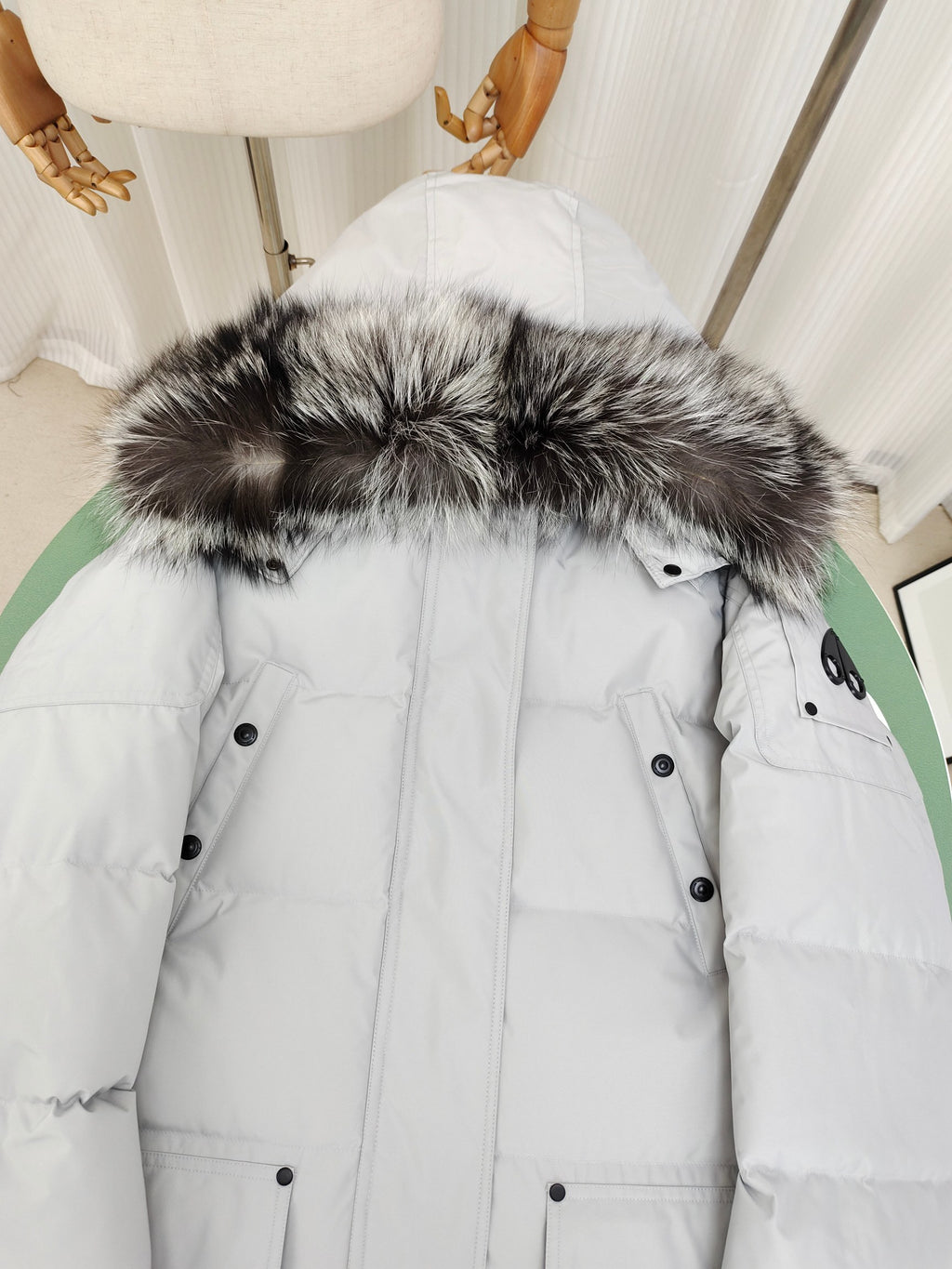 Moose Knuckles Women's Light Gray Fur-Trim Hooded Down Parka