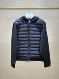 Moncler Black Hooded Knit-Sleeve Down Jacket