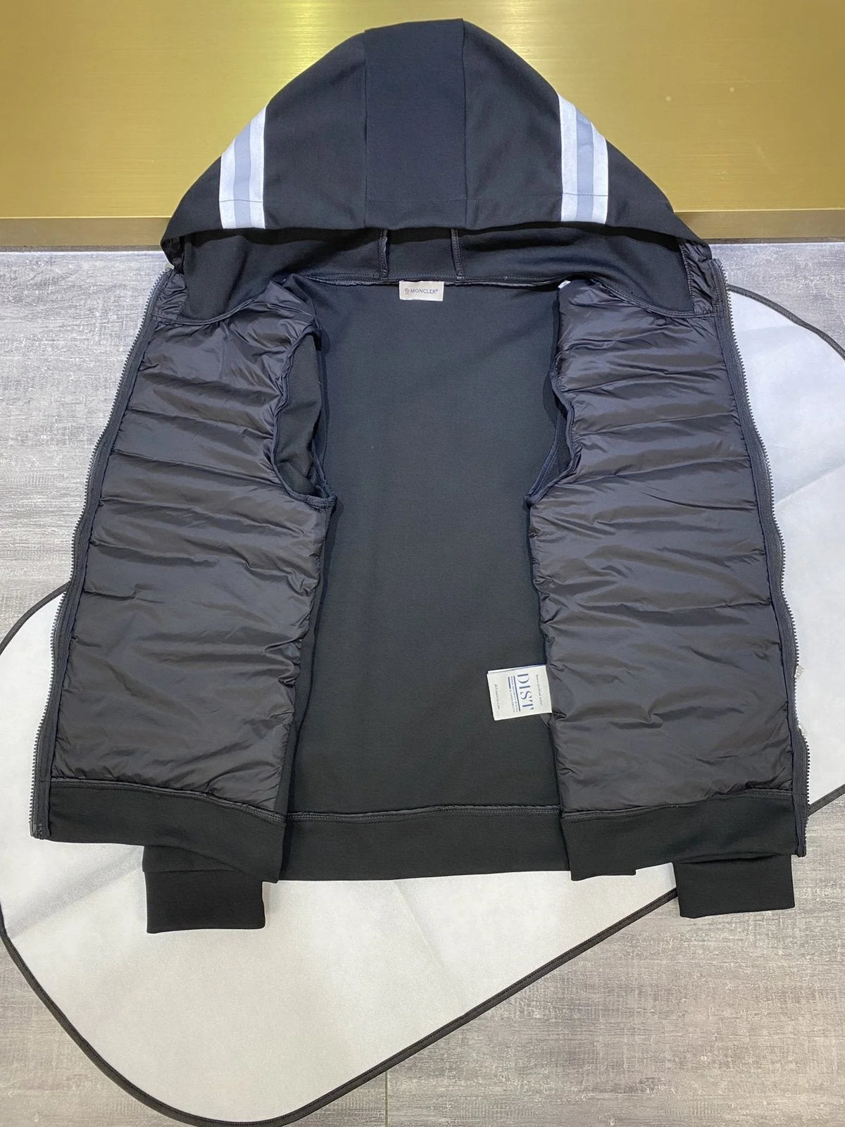 Moncler Black Hooded Knit-Sleeve Down Jacket