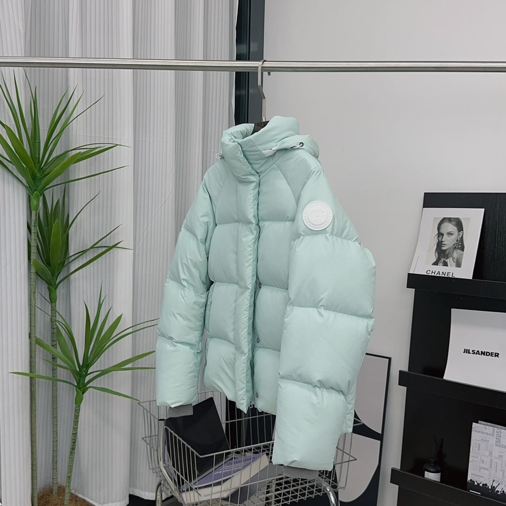 Canada Goose Mint Green Hooded Puffer Jacket with White Badge
