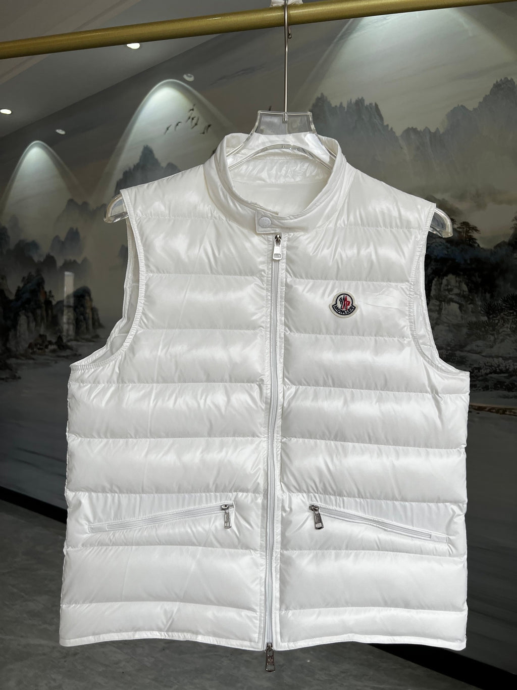 Moncler White Quilted Vest with Angled Zip Pockets