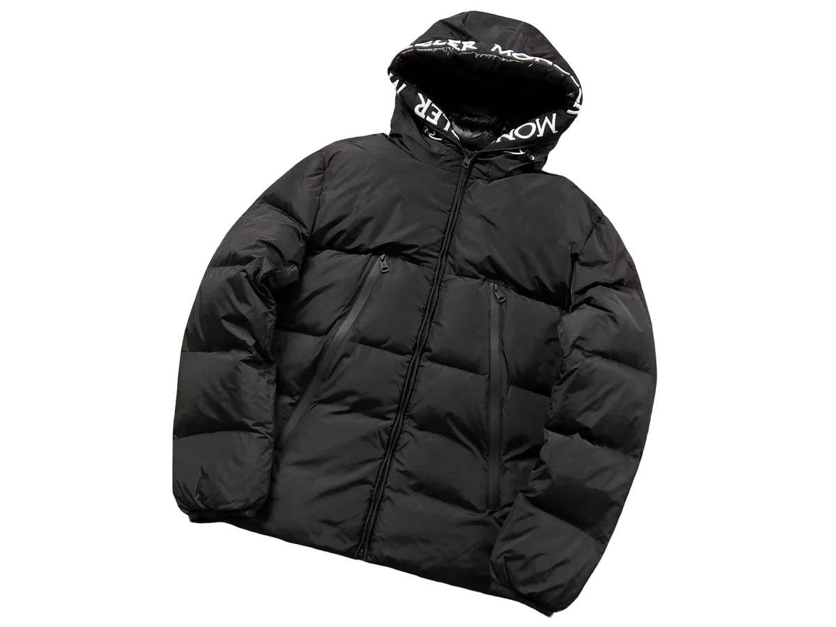 Moncler Black Logo-Trim Hooded Down Puffer Jacket
