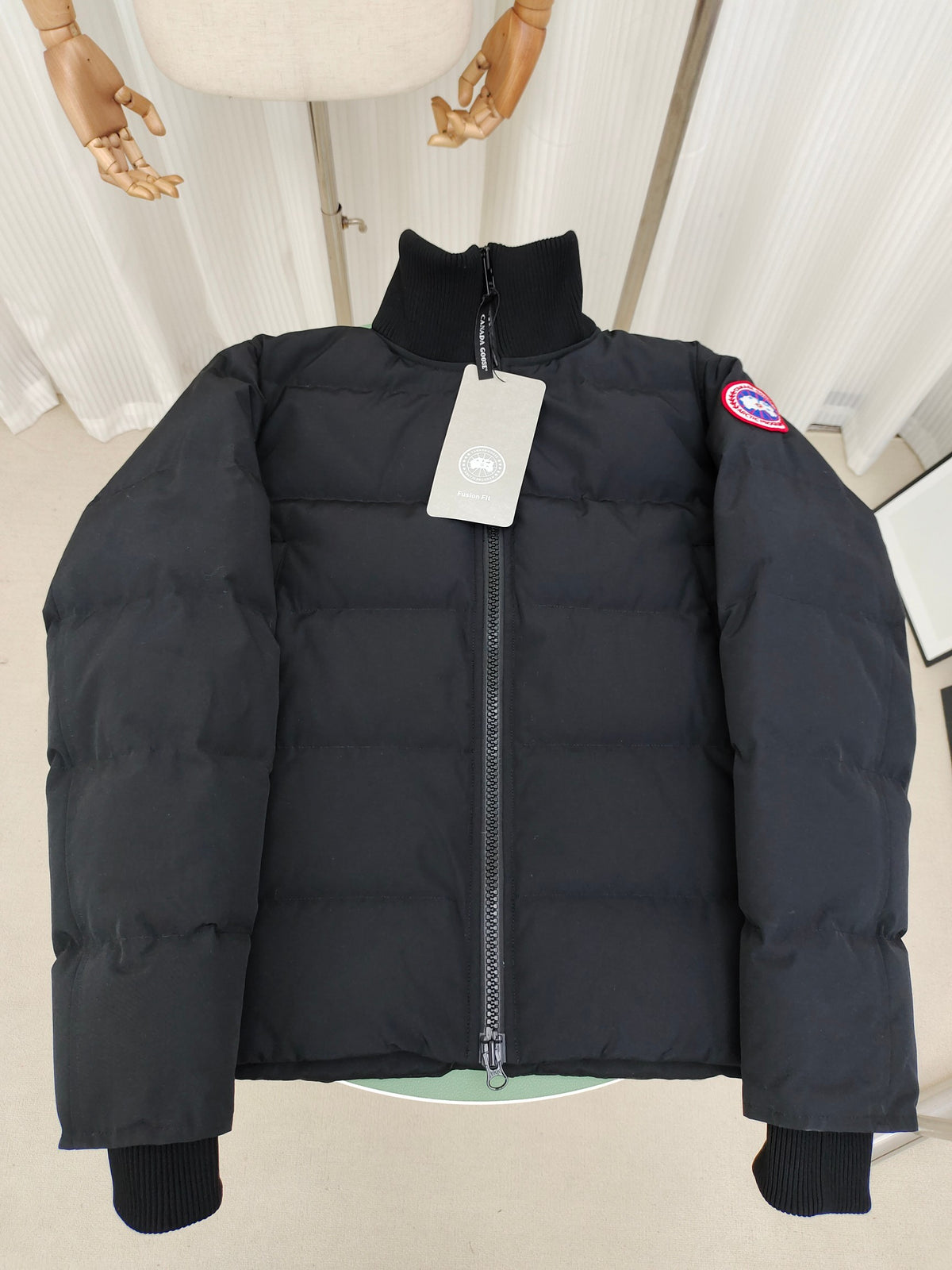 Canada Goose Black Quilted Jacket with Ribbed Stand Collar