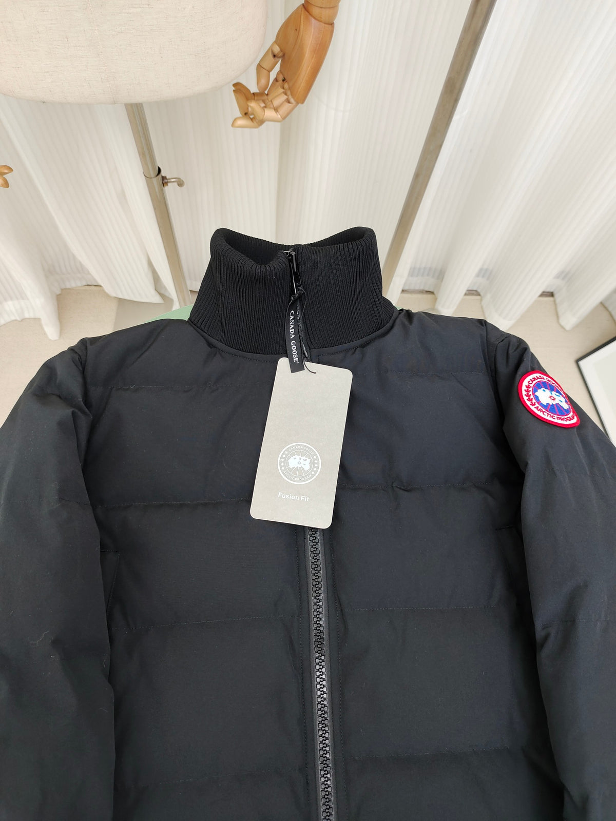 Canada Goose Black Quilted Jacket with Ribbed Stand Collar