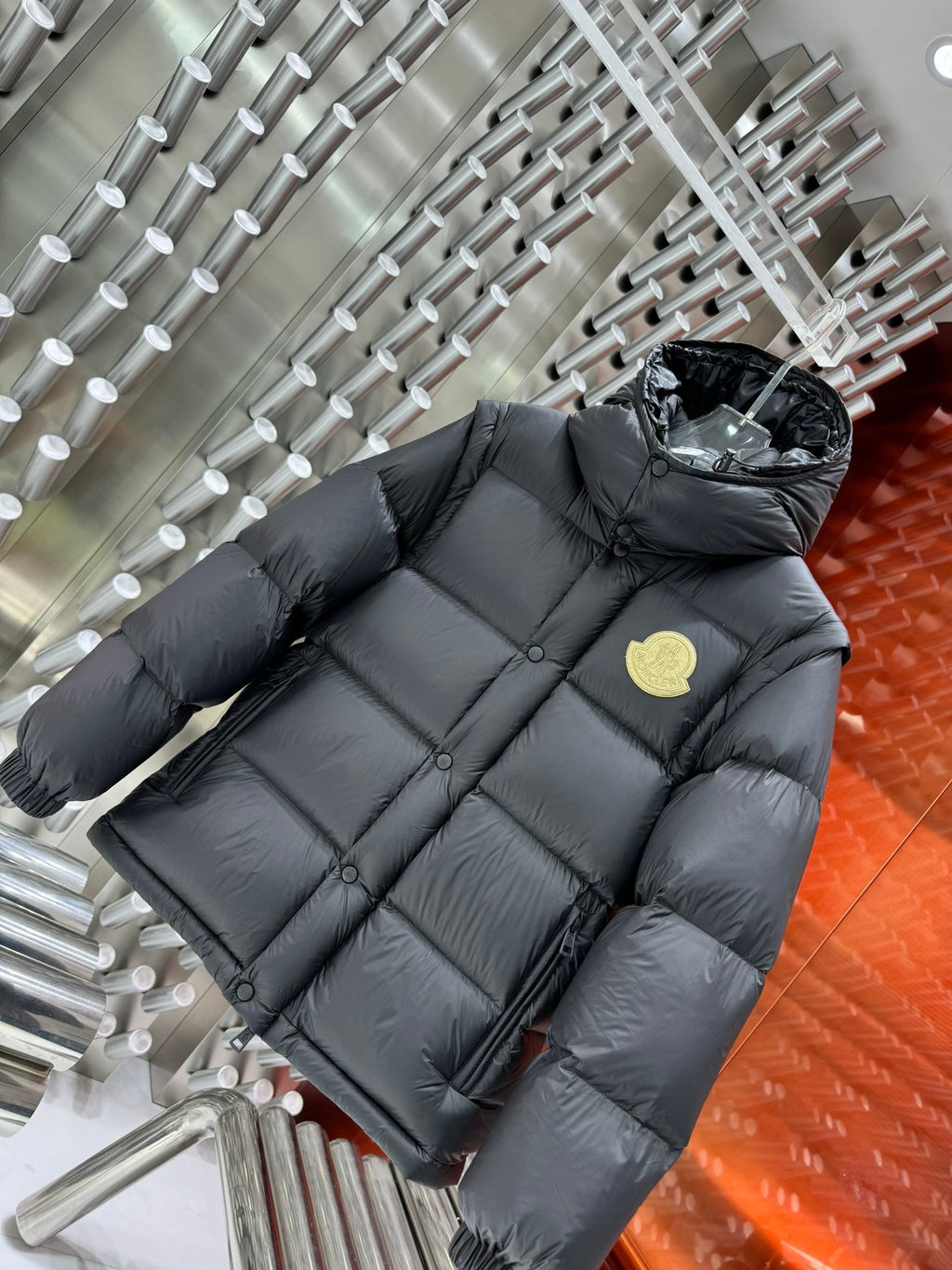 Moncler Black Convertible Puffer Jacket with Detachable Sleeves