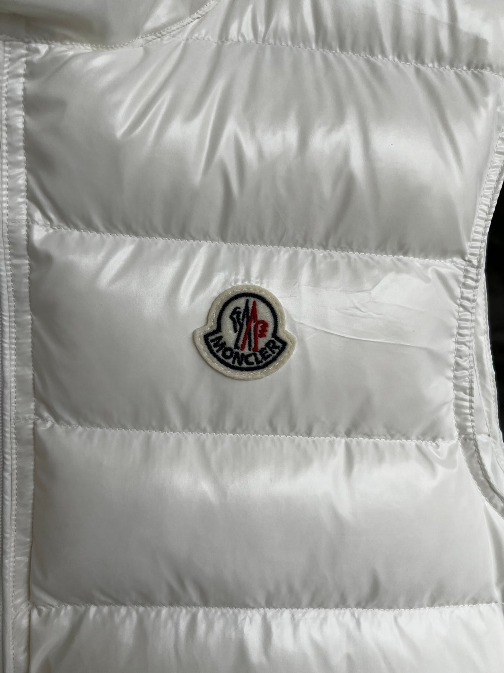 Moncler White Quilted Vest with Angled Zip Pockets