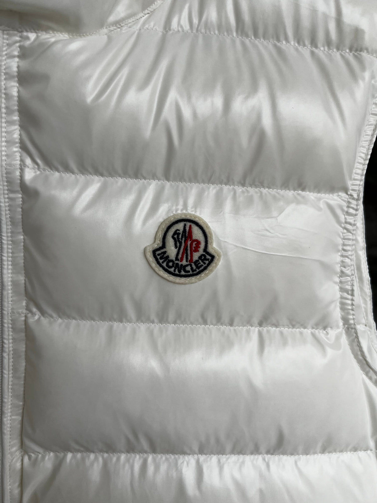 Moncler White Quilted Vest with Angled Zip Pockets