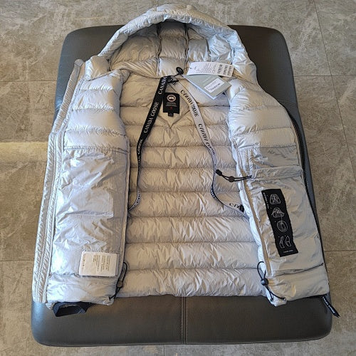 Canada Goose Silver Hooded Puffer Jacket with Zip Pockets