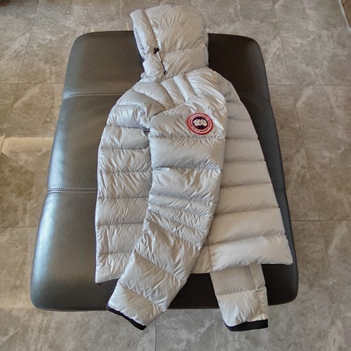 Canada Goose Silver Hooded Puffer Jacket with Zip Pockets