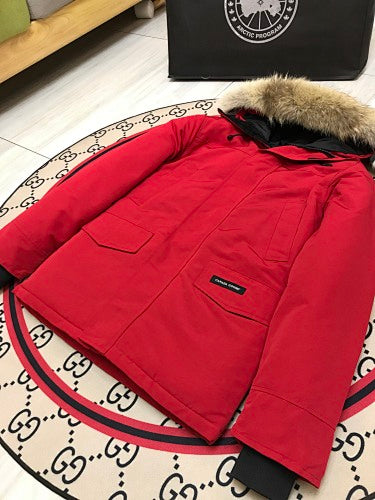 Canada Goose Unisex Red Hooded Parka with Plush Trim