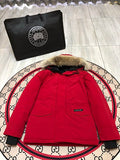 Canada Goose Unisex Red Hooded Parka with Plush Trim