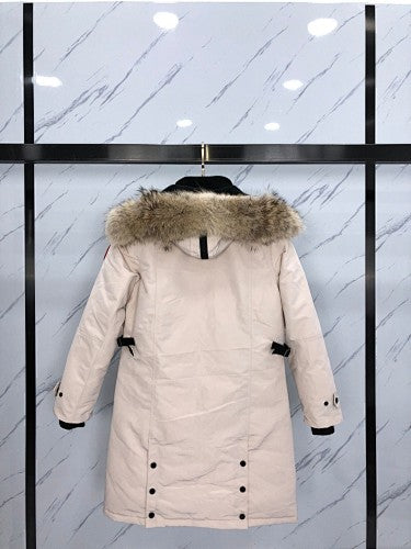 Canada Goose Cream Longline Hooded Parka with Plush Trim