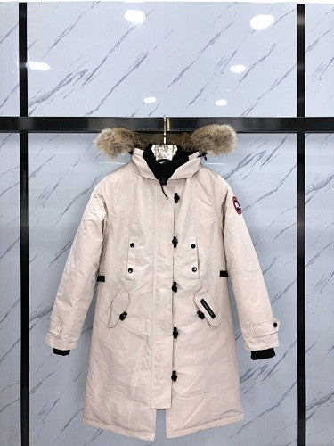 Canada Goose Cream Longline Hooded Parka with Plush Trim