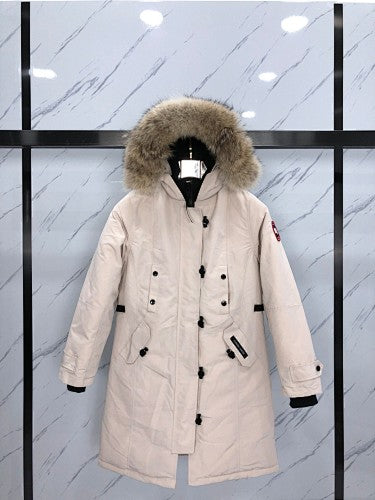 Canada Goose Cream Longline Hooded Parka with Plush Trim