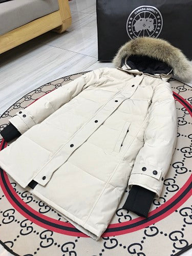 Canada Goose Women's Cream Long Quilted Hooded Parka