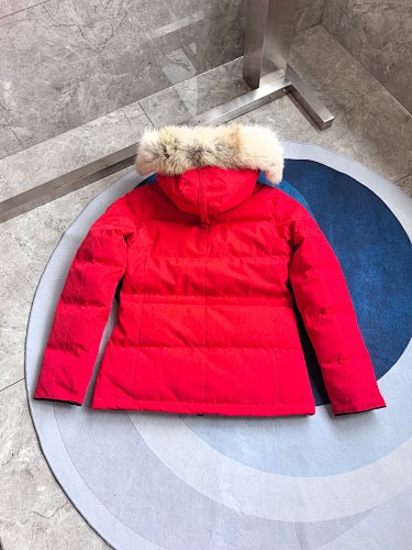 Canada Goose Red Hooded Puffer Jacket with Plush Trim