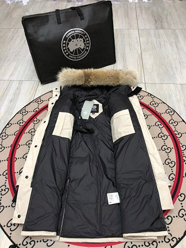 Canada Goose Women's Cream Long Quilted Hooded Parka