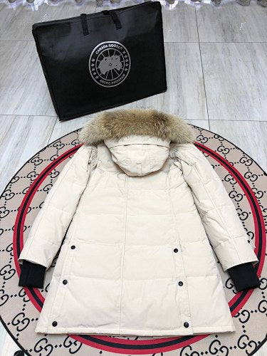 Canada Goose Women's Cream Long Quilted Hooded Parka