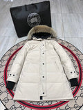 Canada Goose Women's Cream Long Quilted Hooded Parka