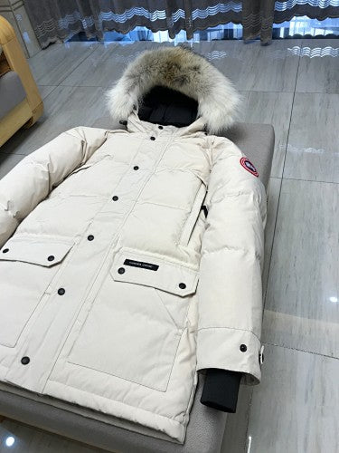 Canada Goose Cream Quilted Jacket with Trimmed Hood