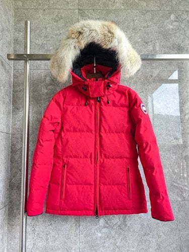 Canada Goose Red Hooded Puffer Jacket with Plush Trim