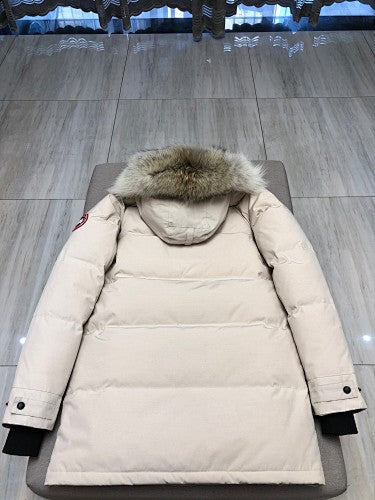 Canada Goose Cream Quilted Jacket with Trimmed Hood