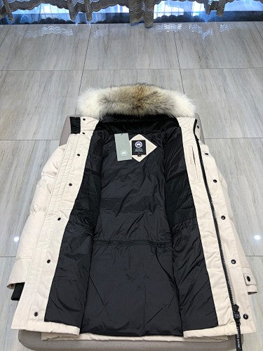 Canada Goose Cream Quilted Jacket with Trimmed Hood