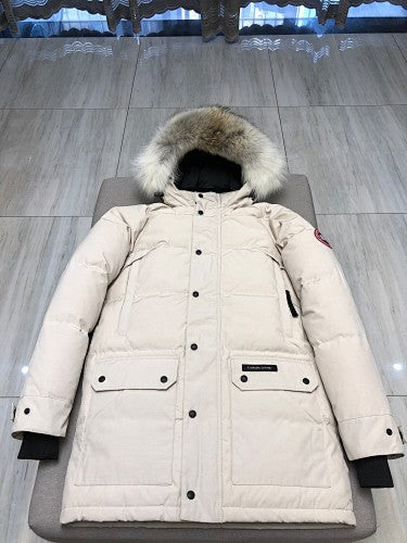 Canada Goose Cream Quilted Jacket with Trimmed Hood