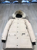 Canada Goose Cream Quilted Jacket with Trimmed Hood